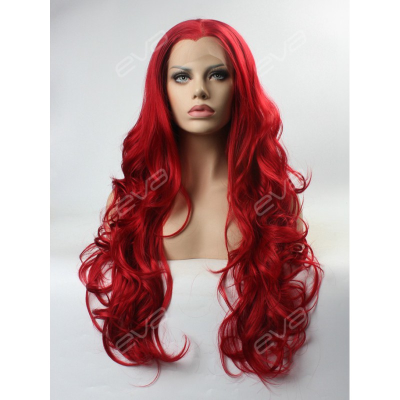 Red Long Wavy Synthetic Lace Front Wig - Synthetic Lace ...
