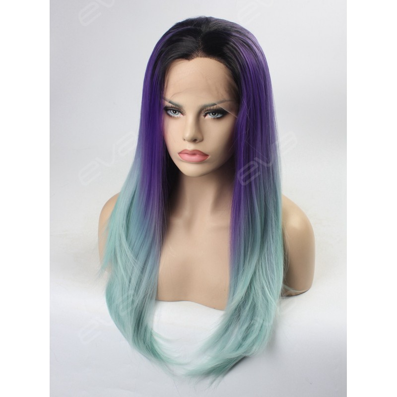 Purple to Mint 2016 New Ombre Color Synthetic Lace Front Wig