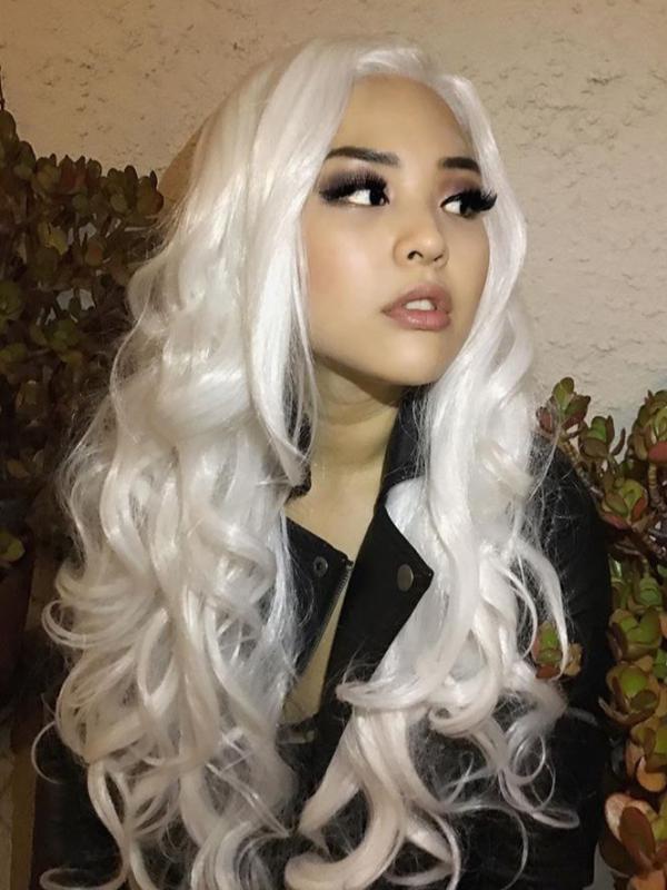 Gorgeous White Long Wavy Synthetic Lace Front Wig - All Synthetic Wigs