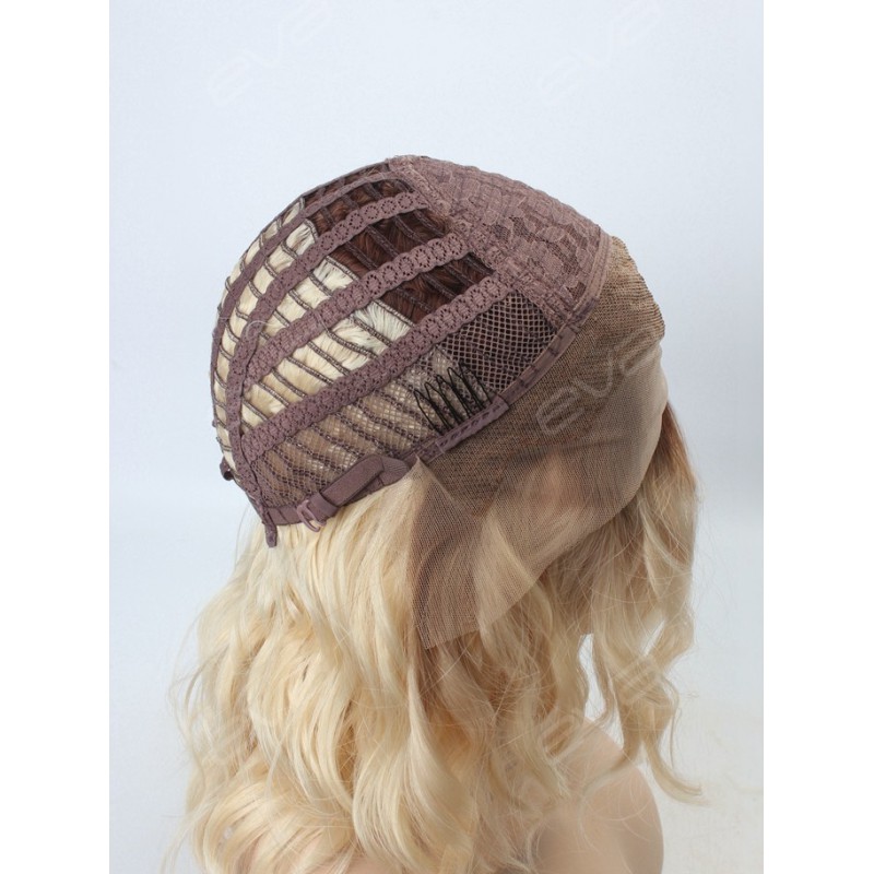 Blonde Ombre Color Medium Length Wavy Bob Synthetic Lace 