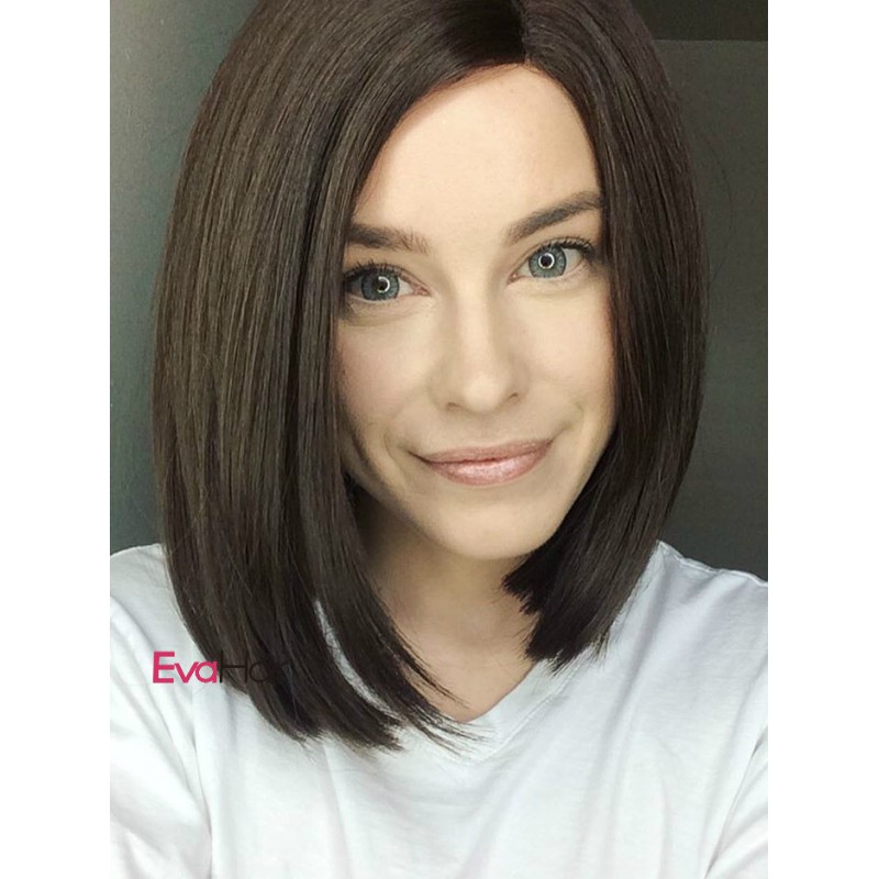 sleek straight side part bob synthetic lace front wig
