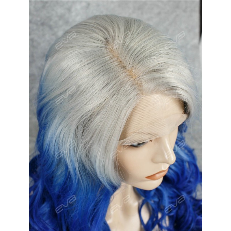 Royal Blue with Grey Root Color Ombre Synthetic Lace Front 