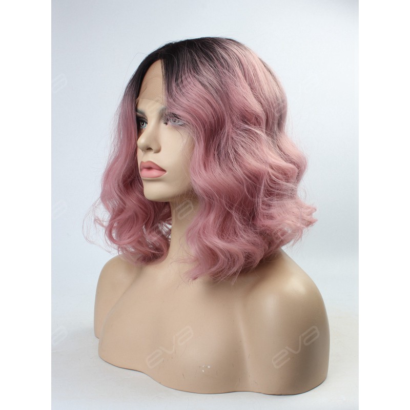 pink wavy lob synthetic lace front wig