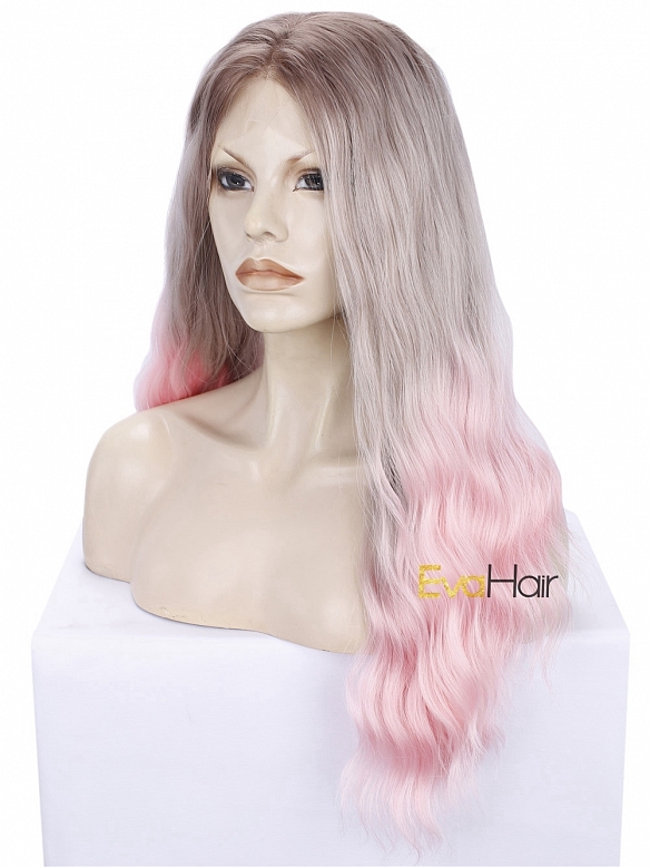 Pink Ombre Long Wavy Synthetic Lace Front Wig