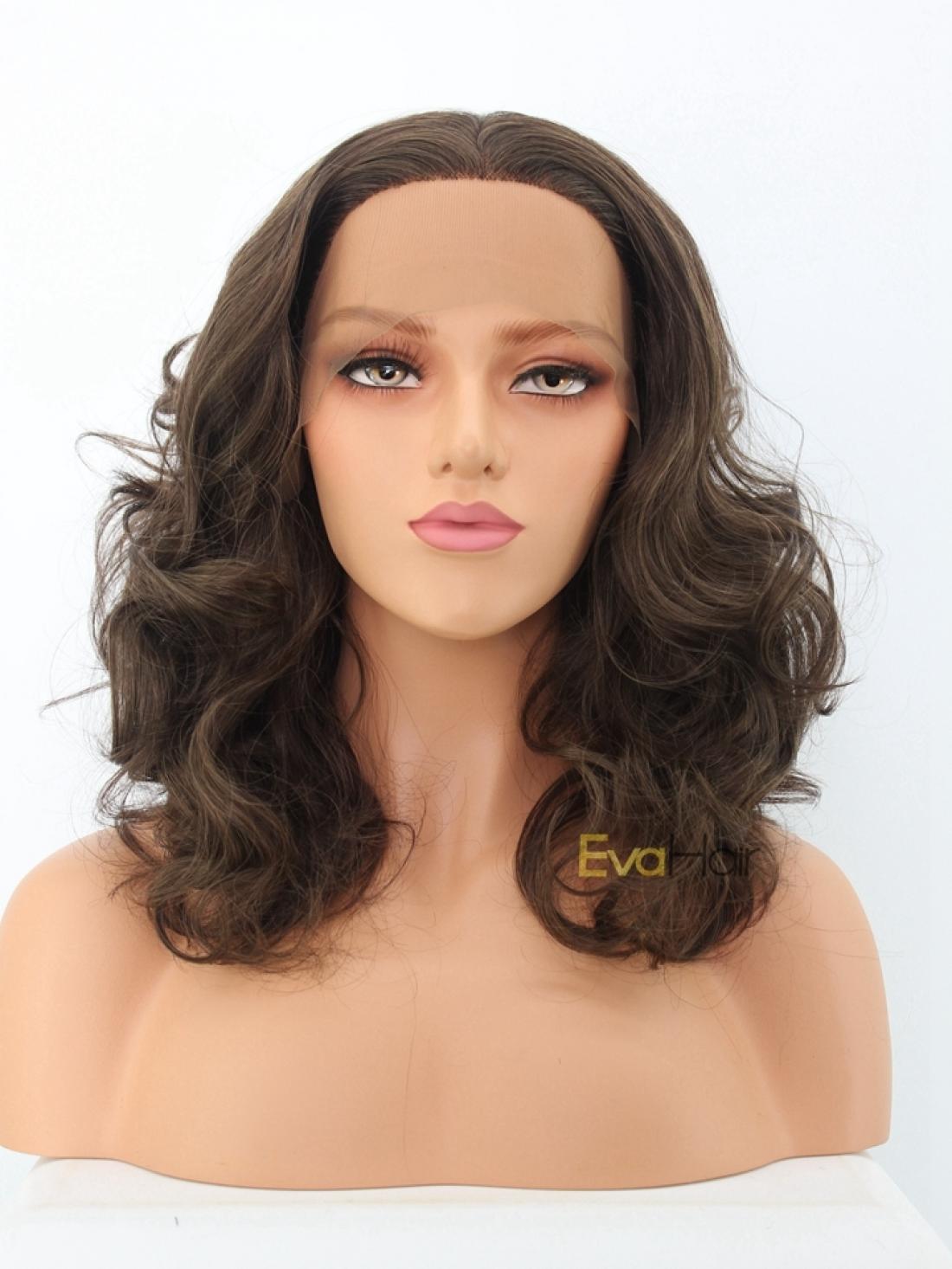 Dark Brown Shoulder Length Wavy Synthetic Lace Front Wig ...