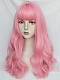 Evahair 2021 New Style Pink Long Wavy Synthetic Wig with Bangs