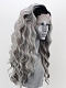 Evahair Fashion Style Black and grey Long curly Synthetic Wig