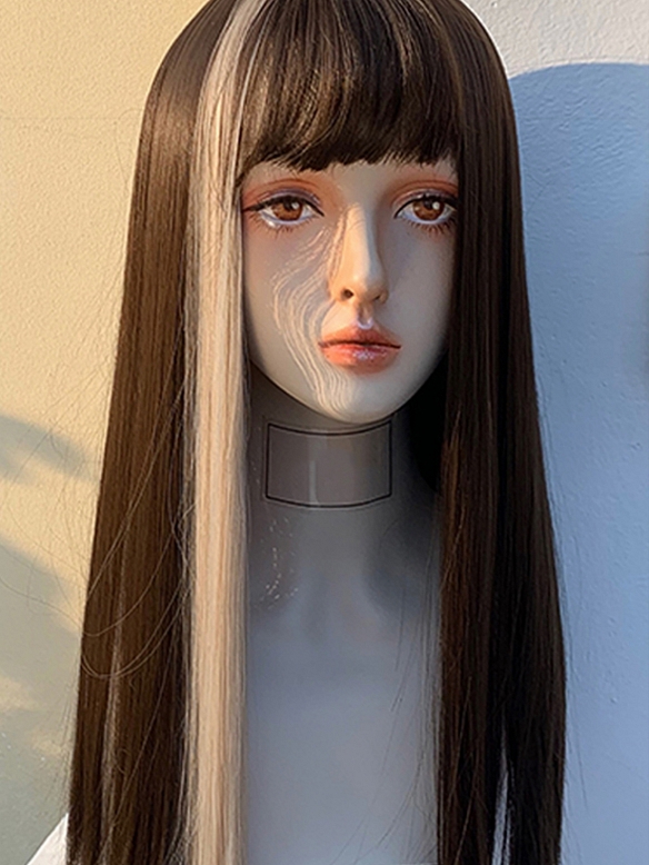 Evahair 2021 New Style Brown and Side Blonde Long Straight Synthetic Wig with Bangs
