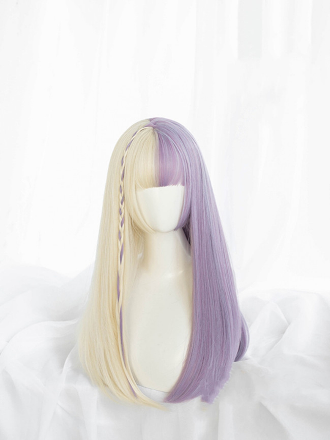 Evahair Lolita Half Purple And Half Blonde Long Straight Synthetic Wig With Bangs Home Evahair Evahair Lolita Half Purple And Half Blonde Long Straight Synthetic Wig With Bangs Home Evahair