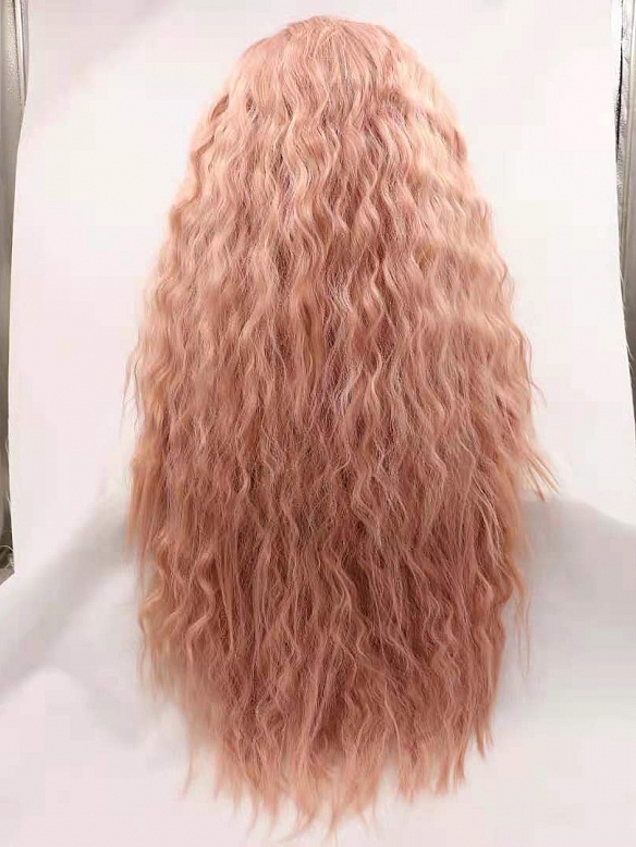 Evahair European and American style pink wavy front lace wig 