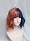 Evahair 2021 New Style Half Blue and Half Ginger Red Bob Wavy Synthetic Wig with Bangs