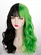 Evahair Half Black and Half Green Wefted Cap Wavy Synthetic Wig with Bangs 