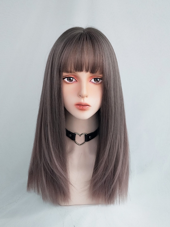 Evahair 2021 New Style Grey to Pink Ombre Long Straight Synthetic Wig with Bangs