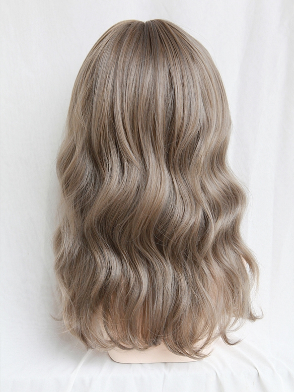 Evahair 2021 New Style Grey Medium Wavy Synthetic Wig with Bangs