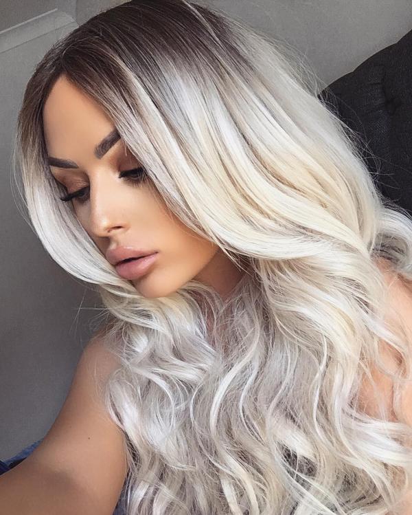 Platinum Blonde Ombre Wavy Wefted Cap Synthetic Wig - All Synthetic ...