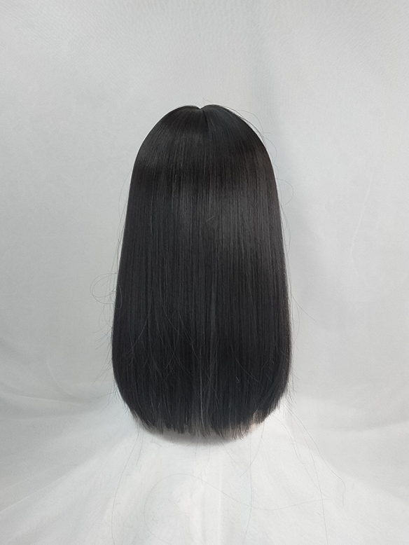 Evahair Black and Grey Medium Length Straight Synthetic Wig with Bangs