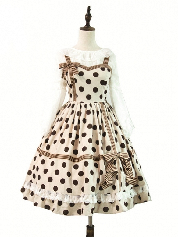 Evahair super cute polka dots printed lolita dress JSK