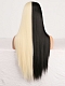 Evahair 2021 New Style Half Black and Half Beige Long Straight Synthetic Wig