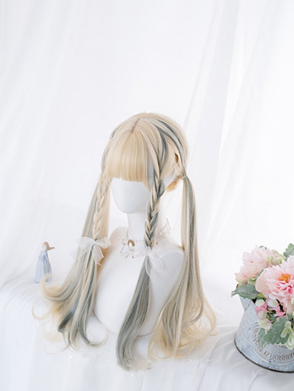 Evahair Golden and Grey Mixed Color Long Straight Synthetic Wig with Bangs
