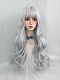 Evahair 2022 New Style Silvery White Long Wavy Synthetic Wig with Bangs