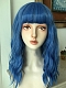 Evahair 2021 New Style Ocean Blue Medium Wavy Synthetic Wig with Bangs
