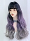Evahair 2021 New Style Purple to Grey Ombre Color Long Wavy Synthetic Wig with Bangs and Black Roots