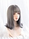 Evahair Grey and Blue Mixed Color Medium Length Straight Synthetic Wig with Bangs