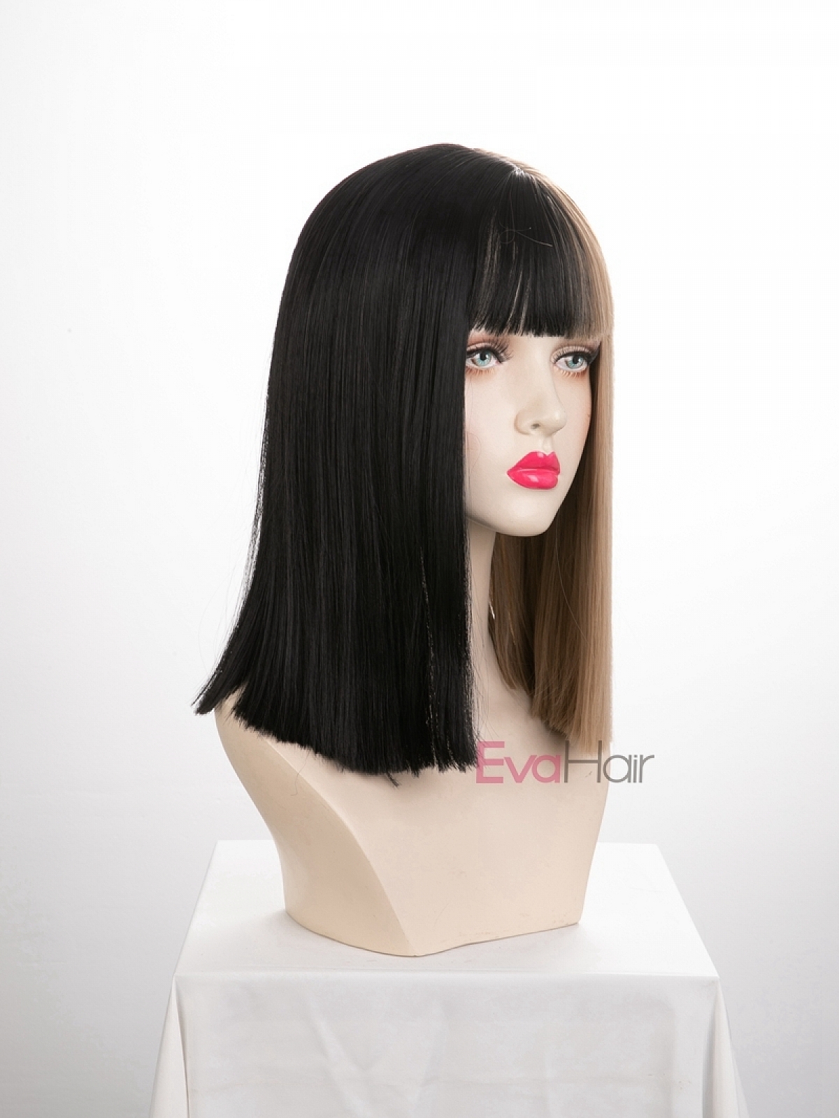 Evahair Half Black And Half Blonde Wefted Cap Straight Synthetic Wig With Bangs Home Evahair Evahair Half Black And Half Blonde Wefted Cap Straight Synthetic Wig With Bangs Home Evahair