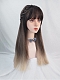 Evahair Brown to Blonde Ombre Color Long Straight Synthetic Wig with Bangs