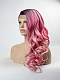Graduated Pink Color with Dark Hair Root Long Wavy Style Synthetic Lace Front Wig