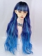 Evahair 2021 Special Offer Limited Blue and Purple Mixed Color Long Wavy Synthetic Wig with Bangs