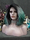 Evahair Black To Grey To Green Mixed Color Shoulder Length Bob Wavy Synthetic Lace Front Wig