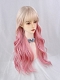 Evahair 2021 New Style Golden to Pink Ombre Long Wavy Synthetic Wig with Bangs