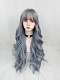 Evahair 2021 New Style Grayish Blue and Purple Mixed Color Long Wavy Synthetic Wig with Bangs