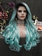 Evahair Bright Blue Long Wavy Synthetic Lace Front Wig With Black Root