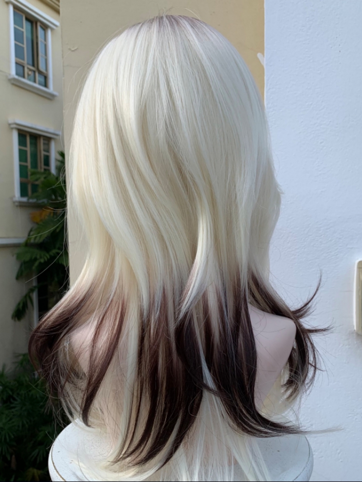 Evahair 2022 New Style Blonde to Brown Ombre Medium Straight Synthetic Wig with Bangs