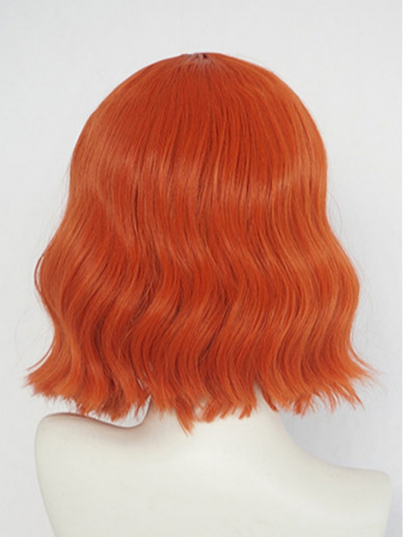 Evahair Bright Orange Medium Length Wavy Synthetic Wig with Bangs