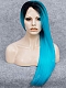 Electrical Blue Long Sleek Straight Synthetic Lace Front Wig with Dark Root