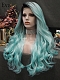 Evahair Bright Blue Long Wavy Synthetic Lace Front Wig With Black Root