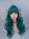 Evahair Bluish Green Long Wavy Synthetic Wig with Bangs