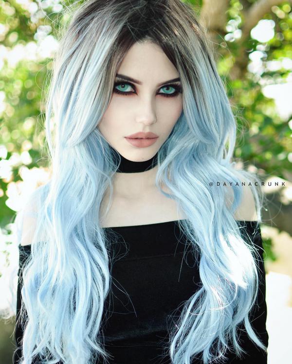 Glacier Blue Ombre Wavy Wefted Cap Synthetic Wig - All Synthetic Wigs ...