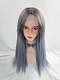 Evahair 2021 New Style Grey and Blue Mixed Color Long Straight Synthetic Wig with Side Bangs