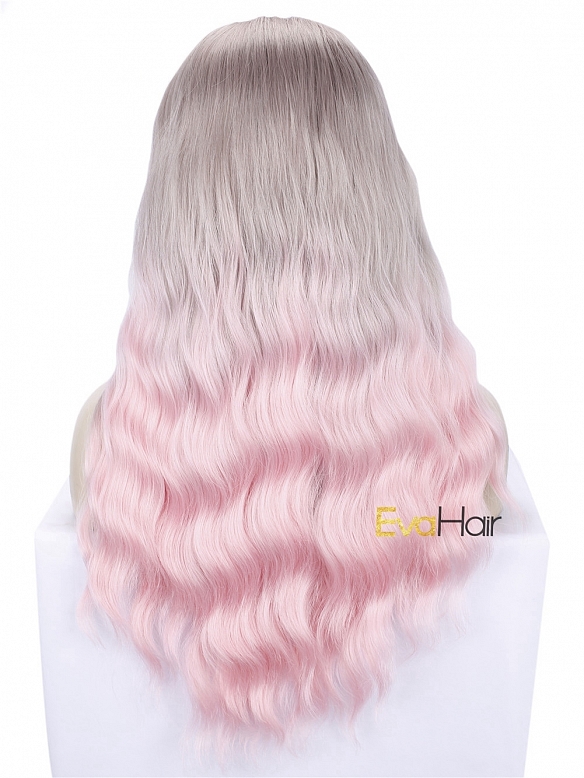 Pink Ombre Long Wavy Synthetic Lace Front Wig