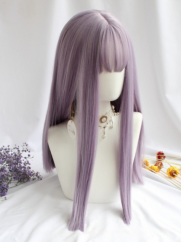 Evahair Purple Long Straight Synthetic Wig with Bangs