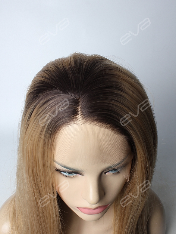 Black T Brown Long Straight Synthetic Lace Front Wig 