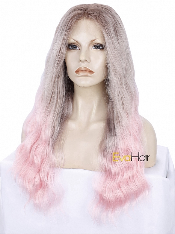 Pink Ombre Long Wavy Synthetic Lace Front Wig