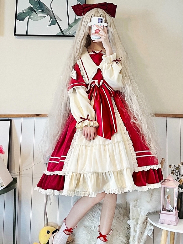 Evahair vintage style long sleeve lolita dress for autum and winter