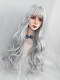 Evahair 2022 New Style Silvery White Long Wavy Synthetic Wig with Bangs