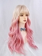 Evahair 2021 New Style Golden to Pink Ombre Long Wavy Synthetic Wig with Bangs