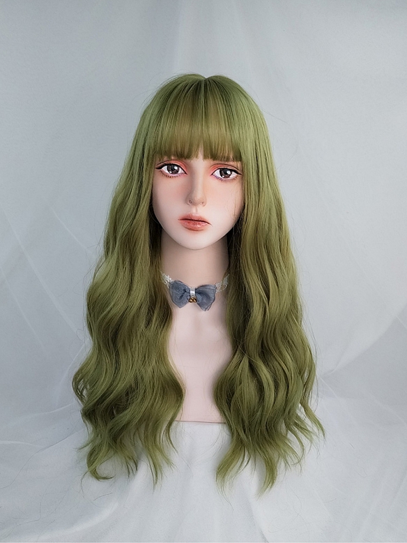 Evahair Dark Green Long Wavy Synthetic Wig with Bangs